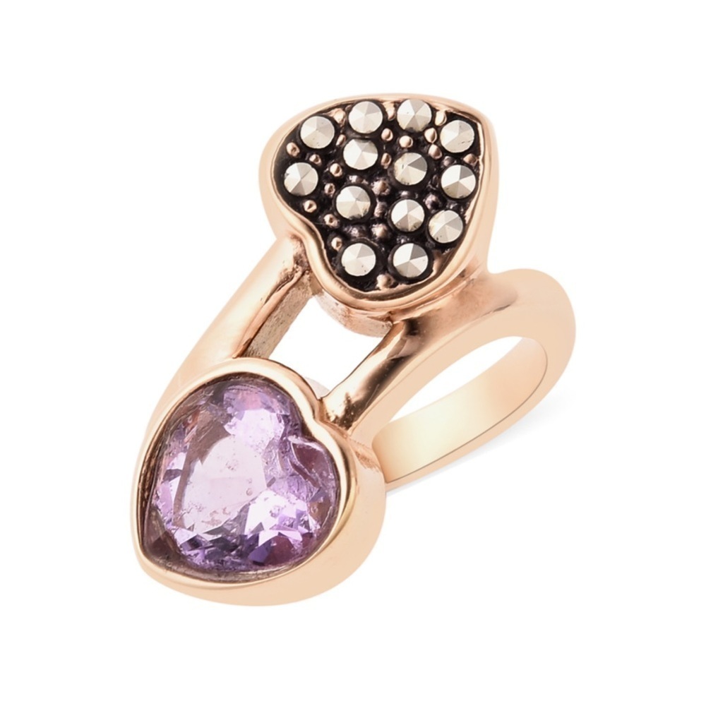 Genuine Rose De France Amethyst With Swiss Marcasite Heart Ring